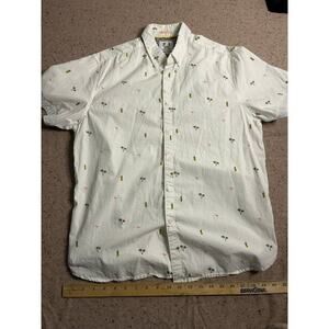 Denim & Flower White Tropical Shirt Palms Pineapples Flamingos Men’s Large